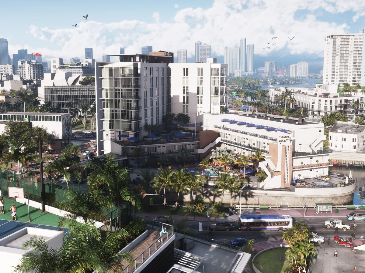 Vice City, Rockstar's rebuilt Miami — Art Deco hotels along Ocean Drive, a Brickell-style skyline and clubs like NINE 1 NINE.